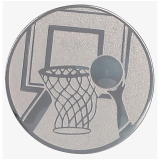 Basketbal : Emblém - Nálepka na trofej Ø 25 mm strieborná