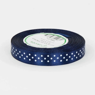 Stuha saténová s bodkami - 22,75 m x 1,2 cm : modrá námornícka