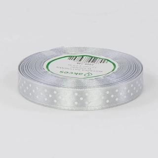 Stuha saténová s bodkami - 22,75 m x 1,2 cm : strieborná