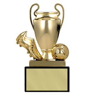 Trofej Futbalová kopačka s loptou a pohárom 10 cm