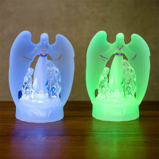 Svietiaci betlehem s anjelom – LED dekorácia 16 x 12,5 x 9 cm