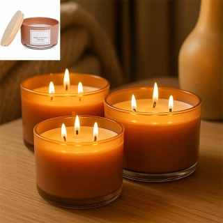 Vonná sviečka Candle Collection Amber & Nectarine v sklenenej nádobe s bambusovým vrchnákom