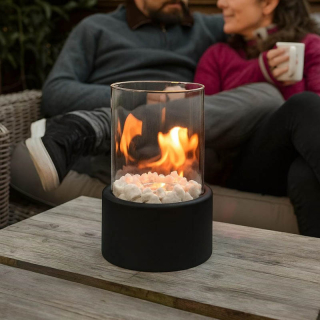 Biokrb voľne stojaci 28 cm čierny so sklom a dekoratívnymi kameňmi