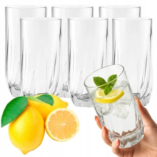 Sada 6 vysokých sklenených pohárov na nápoje a drinky 340 ml