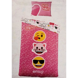 Posteľná bielizeň Emoji My Heart – 140 × 200 cm + 60 × 70 cm, ružová