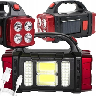 Solárna prenosná LED lampa s powerbankou červená