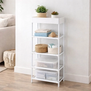 Plastový regál s 5 policami 81cm biely