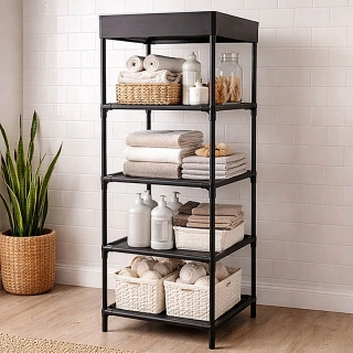 Plastový regál s 5 policami 81cm čierny
