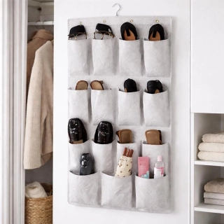 Organizér na topánky a drobnosti závesný 82 × 46 cm – biely, 12 vreciek