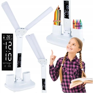 LED stolová lampa s displejom, hodinami, teplomerom a organizérom