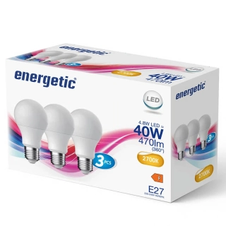 LED žiarovky Energetic E27 3 ks 470 lm teplá biela