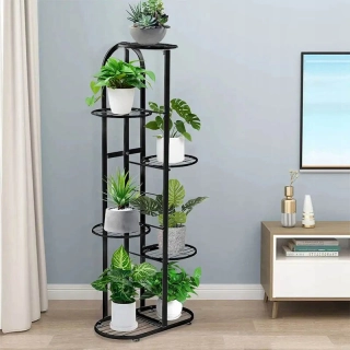 Kovový stojan na kvety 7 kvetináčov 107 cm čierny