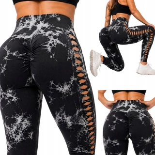 Dámske legíny push up mramorový vzor S/M čierne