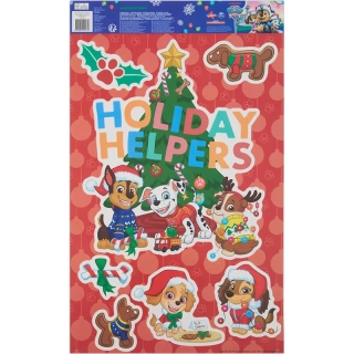 Vianočné okenné nálepky Labková patrola – Holiday Helpers – hárok 48 × 29 cm