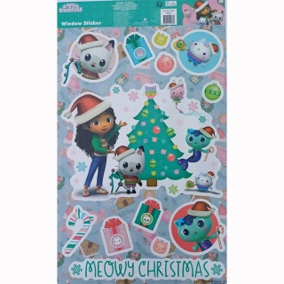 Vianočné okenné nálepky Gabby's Dollhouse – Meowy Christmas – hárok 48 × 29 cm
