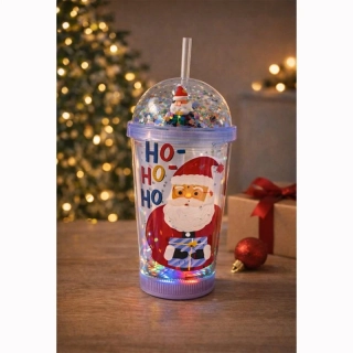 Vianočný LED pohár so slamkou – motív Santa Claus