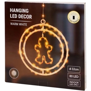 LED závesná vianočná dekorácia – perníček 32 cm, 80 LED, teplá biela