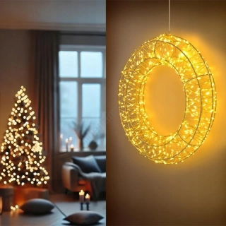 LED svietiaci vianočný veniec 36 cm – 360 LED, teplá biela, USB