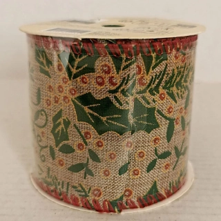 Vianočná jutová stuha s motívom cezmíny 200 × 6 cm