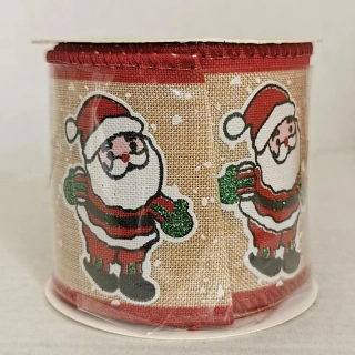 Vianočná jutová stuha s motívom Mikuláša 200 × 6 cm