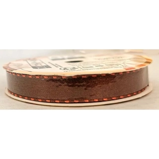 Jesenná dekoračná stuha hnedá s oranžovým prešívaním 270 × 1,2 cm