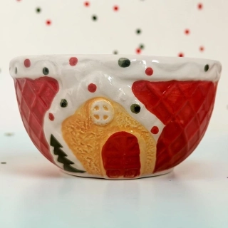 Vianočná keramická miska Perníková chalúpka červená 14 × 7 cm