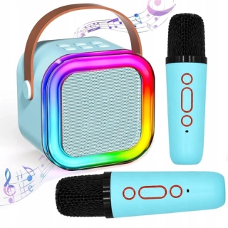 Prenosný karaoke set s Bluetooth reproduktorom a 2 mikrofónmi modrý
