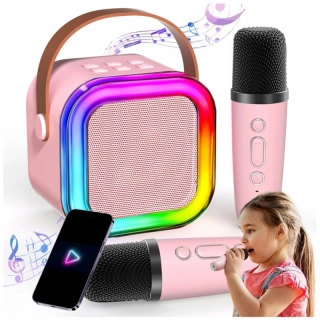 Prenosný karaoke set s Bluetooth reproduktorom a 2 mikrofónmi ružový