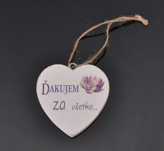 Tabuľka drevená srdce 7cm Ďakujem za všetko
