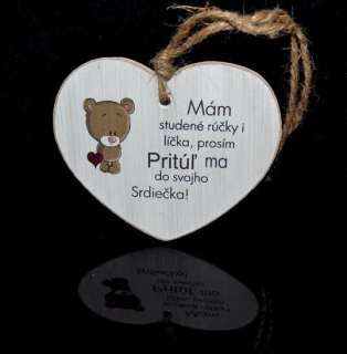 Tabuľka drevená srdce 10cm Mám studené rúčky