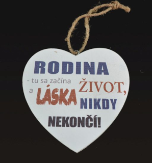 Tabuľka drevená srdce 20cm Rodina